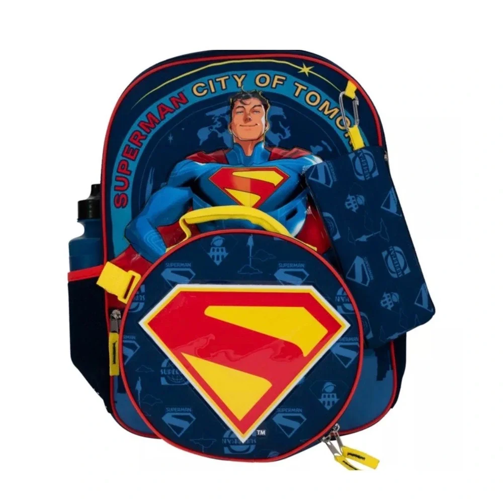 SUPERMAN Backpack Set Kids Blue 5-Piece Lunch Bag Water Bottle Pencil Case NWT